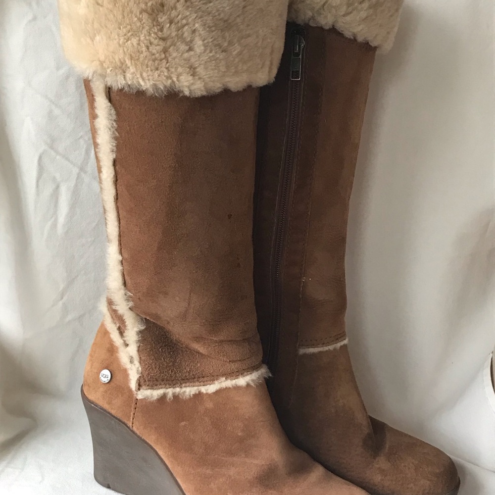 Cute- UGG Tall Suede Wedge zipped boots. Size 7